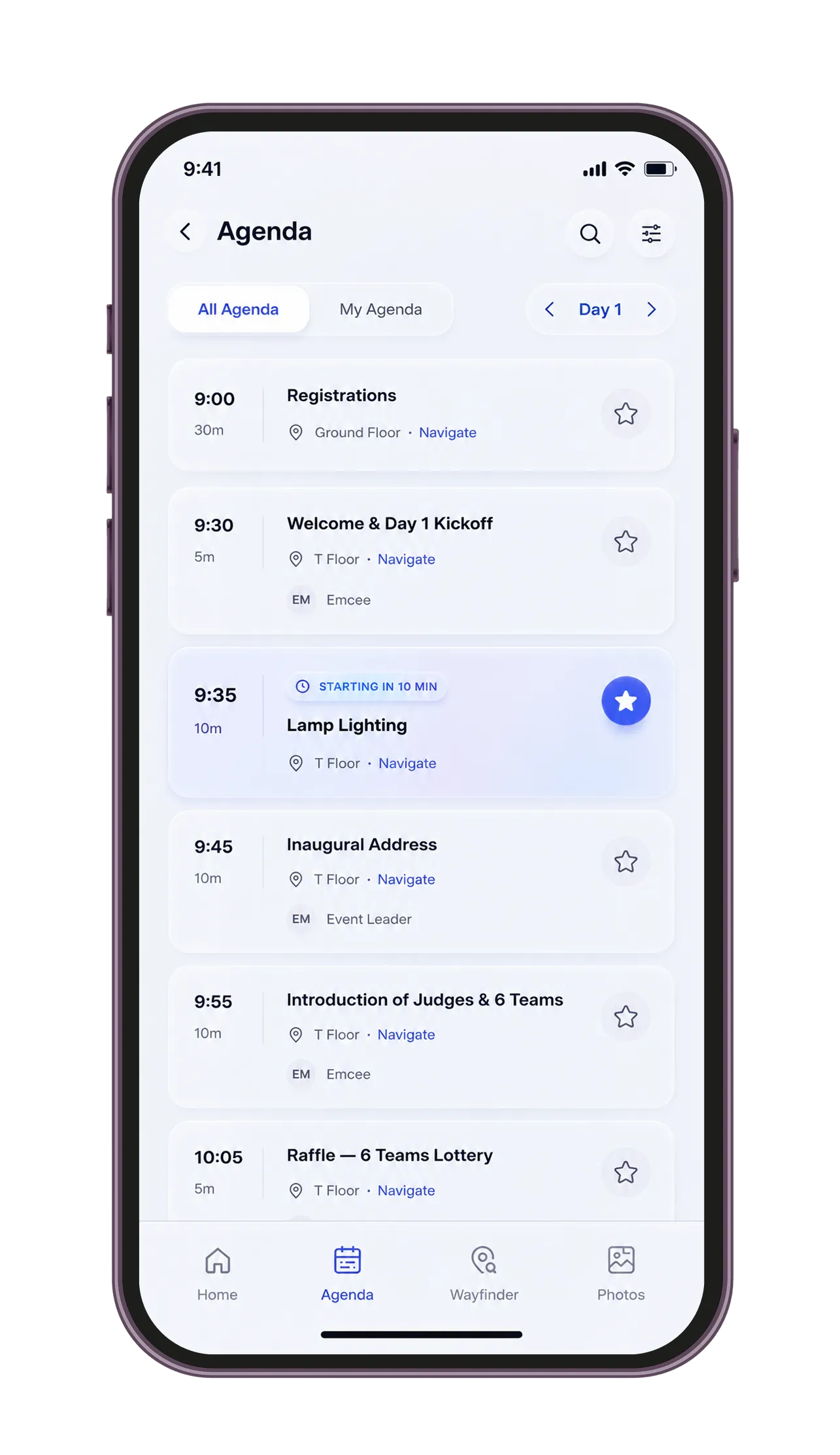 IQvent AI app screen: Their Event, Their Schedule