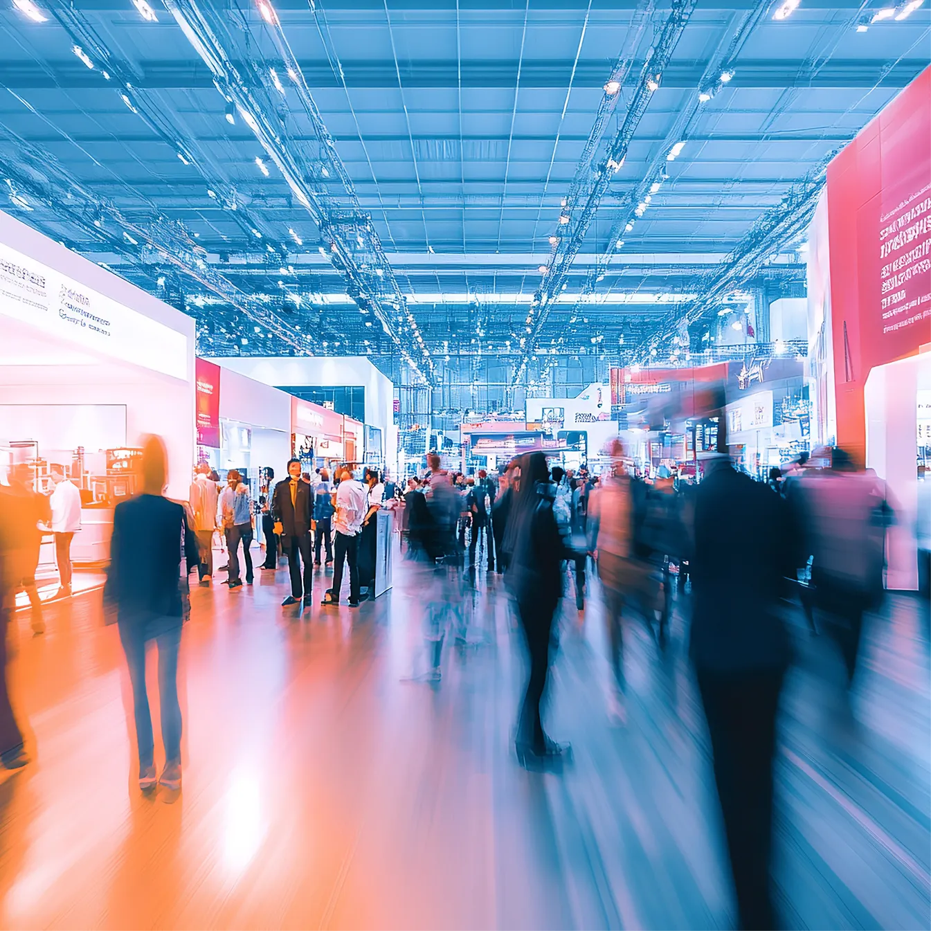 Busy exhibition hall at a trade show